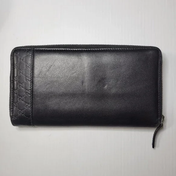 GUCCI embossed leather logo zip around long wallet black - Picture 1 of 15